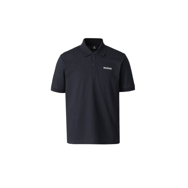 Mackage Pablo-CR Flat Knit Rib Collar Polo in Navy-White
