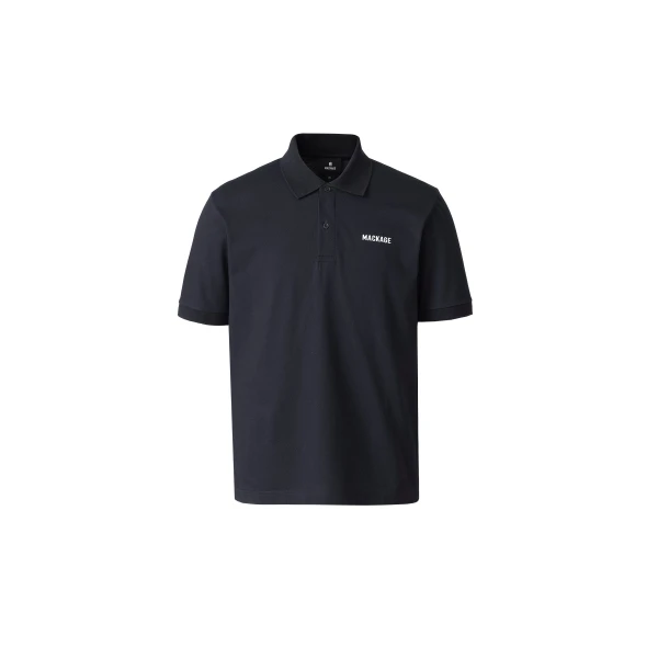 Mackage Pablo-CR Flat Knit Rib Collar Polo in Navy-White