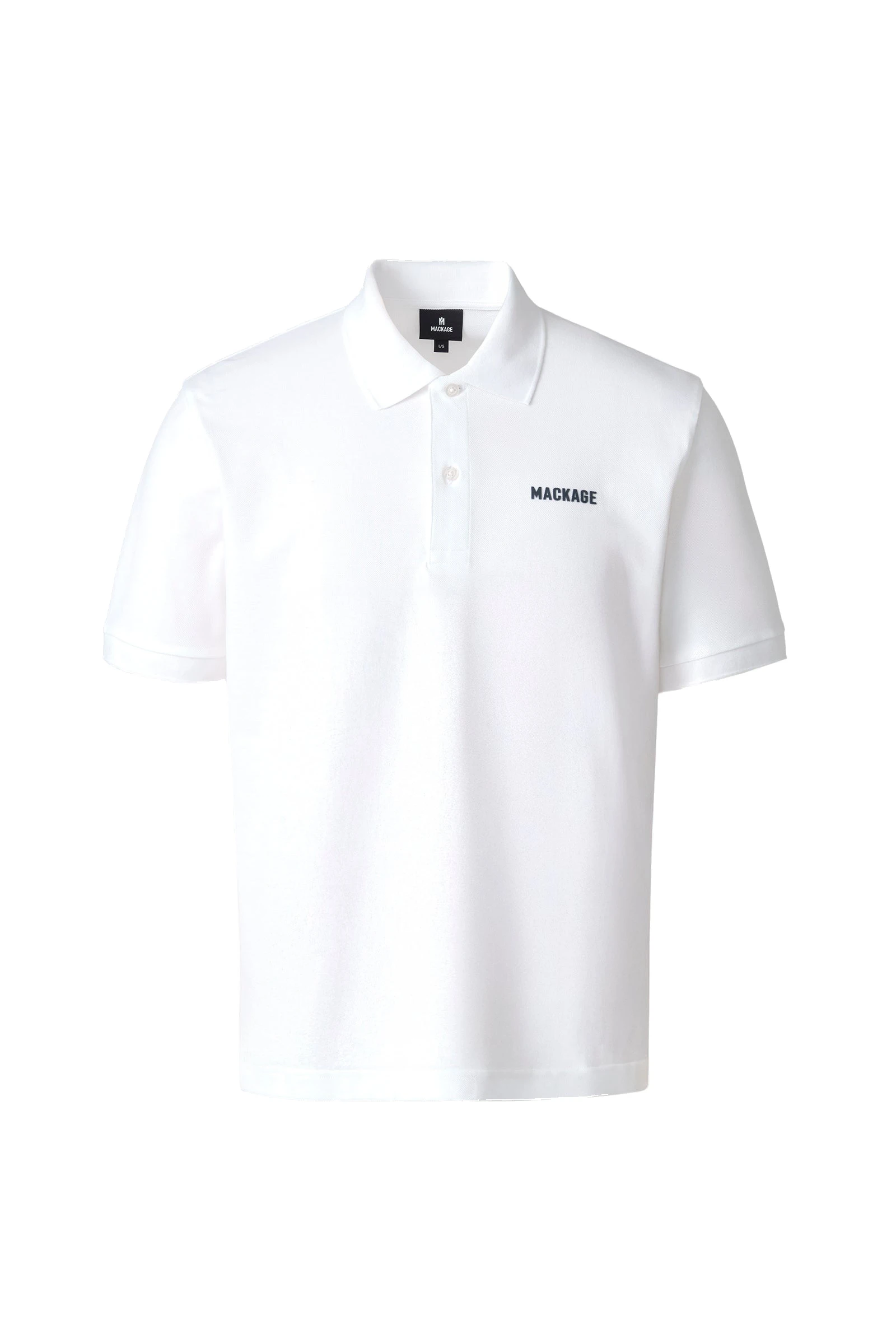 Mackage Pablo-CR Flat Knit Rib Collar Polo in White-Navy Mackage Pablo-CR Flat Knit Rib Collar Polo in White-Navy