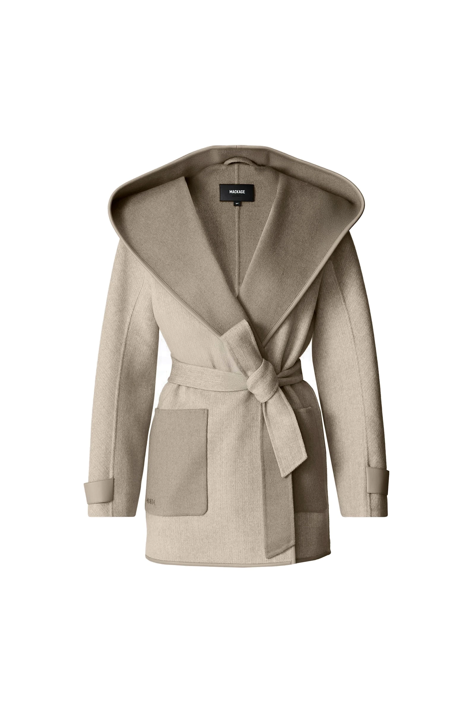 Mackage Paya-HB Herringbone Wool Wrap Coat in Taupe Mix-Taupe mackage paya-hb herringbone wool wrap coat