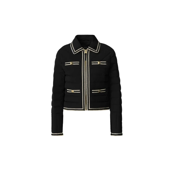 Petunia Crocheted Trim Down Jacket in Black