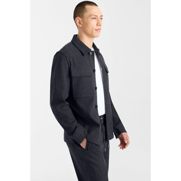 Mackage Porter-K Brushed Knit Shirt Jacket in Navy-Cream
