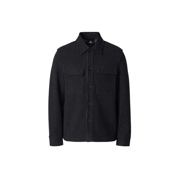 Porter-K Brushed Knit Shirt Jacket in Navy-Cream