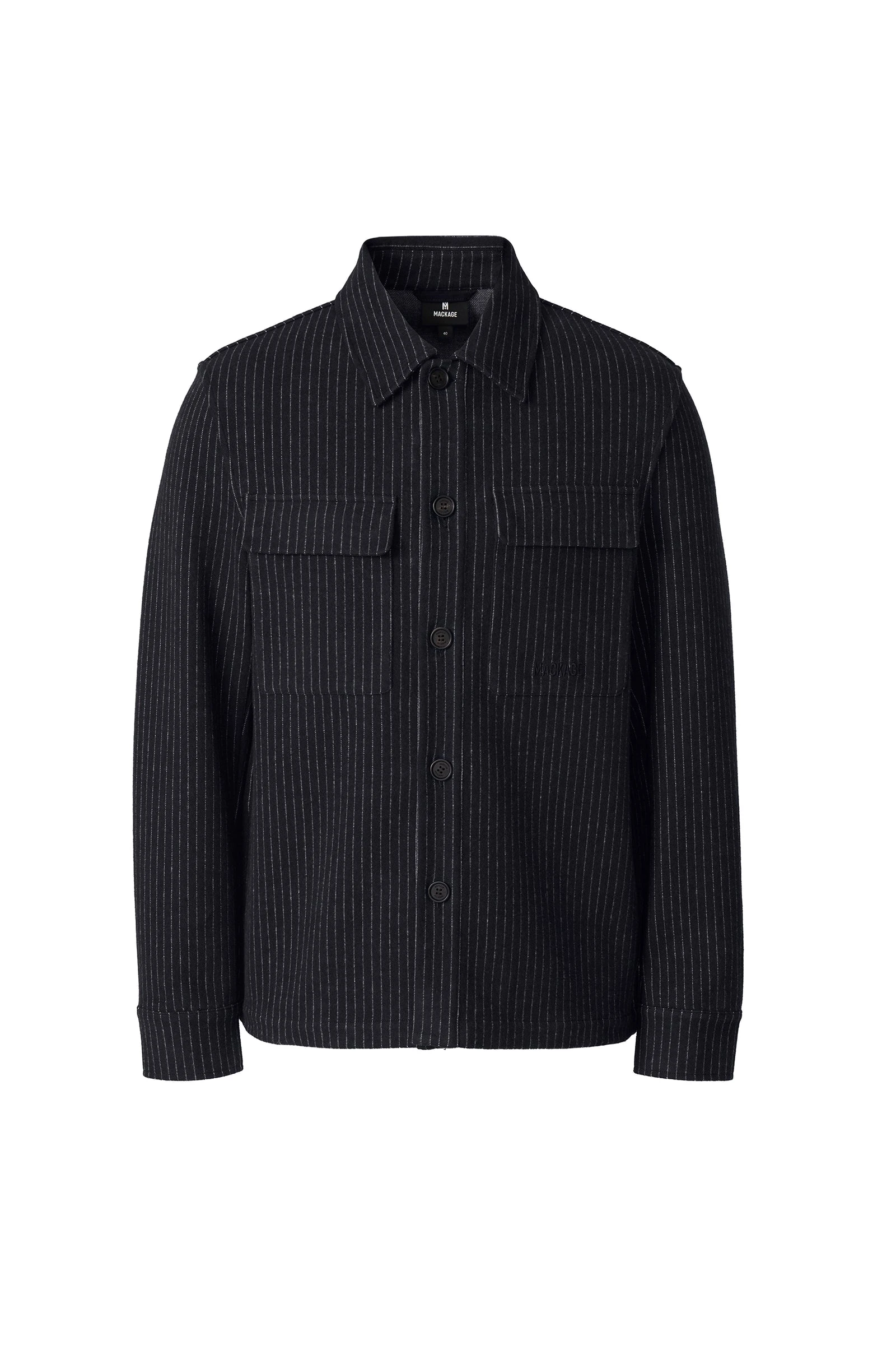 Mackage Porter-K Brushed Knit Shirt Jacket in Navy-Cream Mackage Porter-K Brushed Knit Shirt Jacket in Navy-Cream