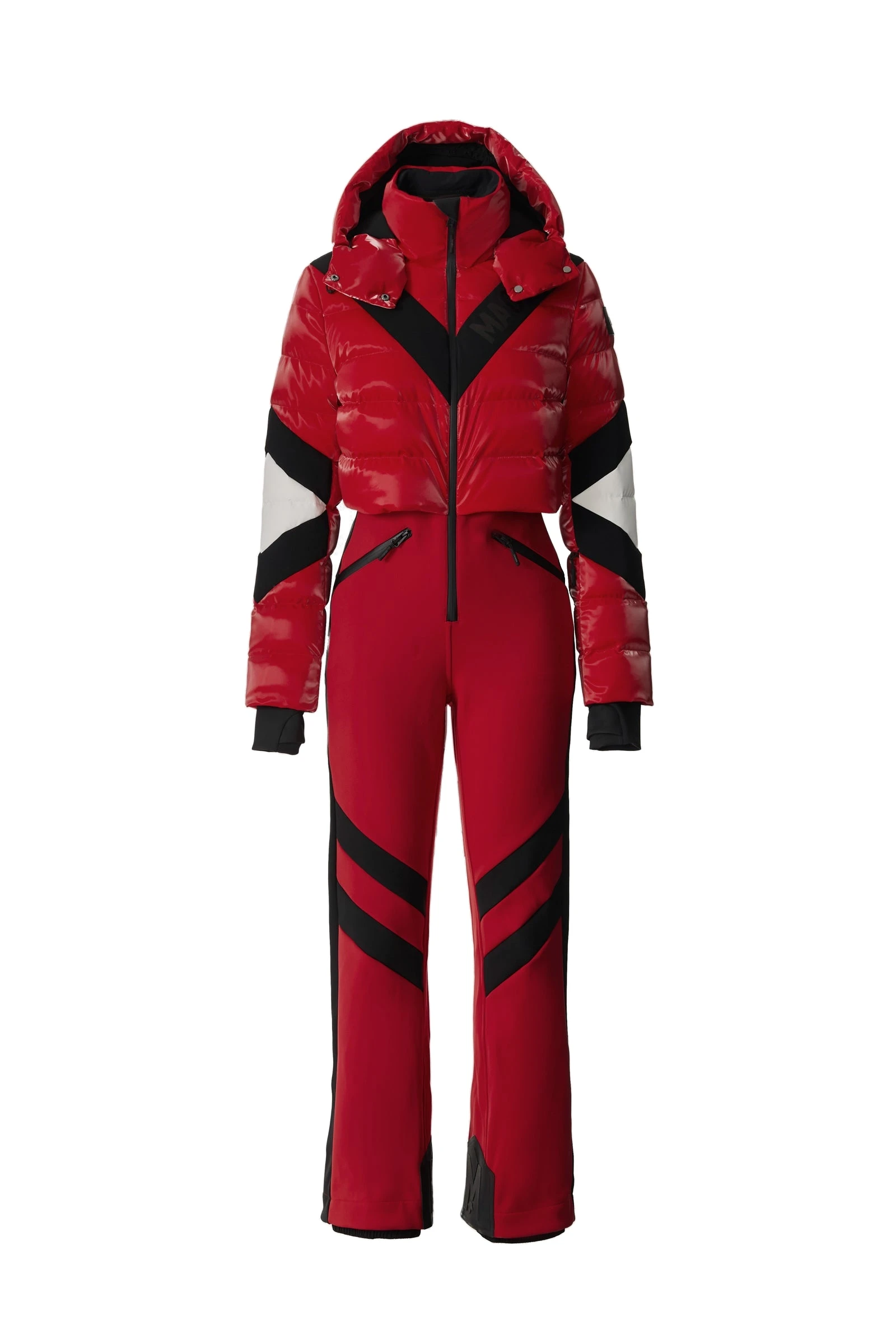 Mackage Satory-GLO High-Gloss Down Ski Suit in Red mackage satory-glo high-gloss down ski suit