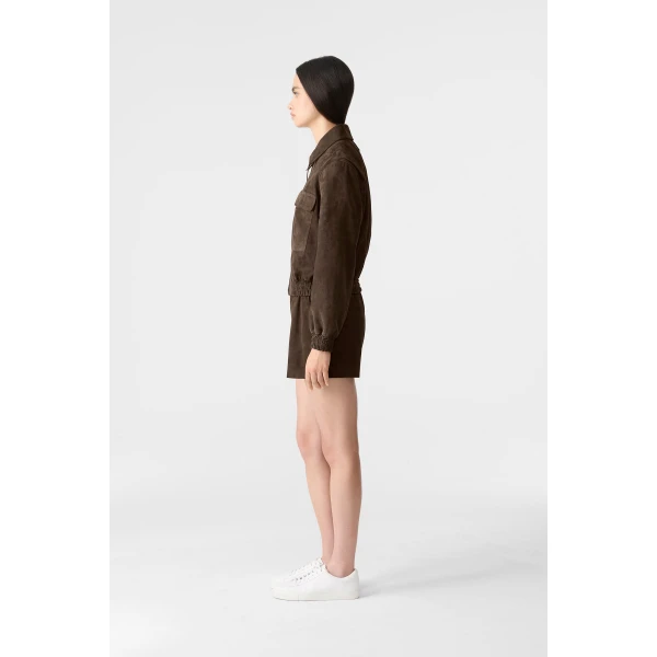 senka-su patch pocket suede jacket umber