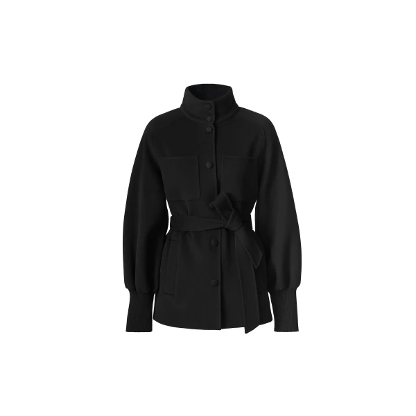 Shania Double-Face Wool Belted Jacket in Black
