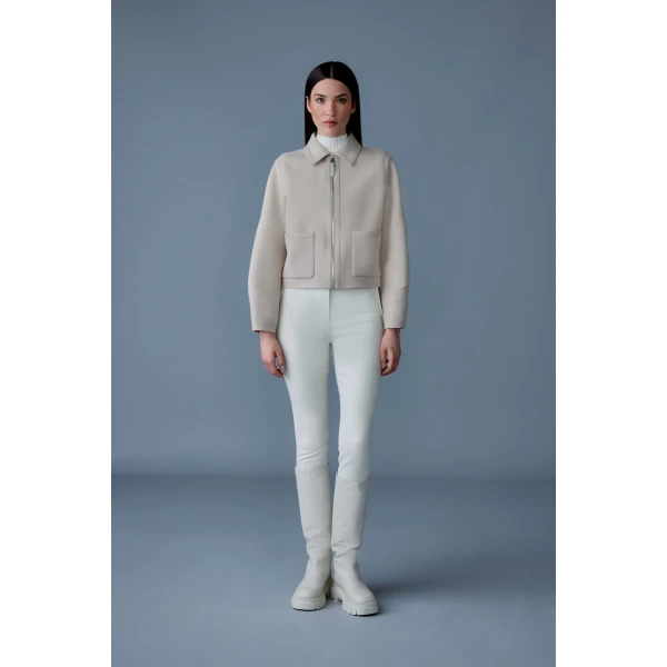 Mackage Solana Double-Face Wool Balloon Sleeved Short Jacket in Trench