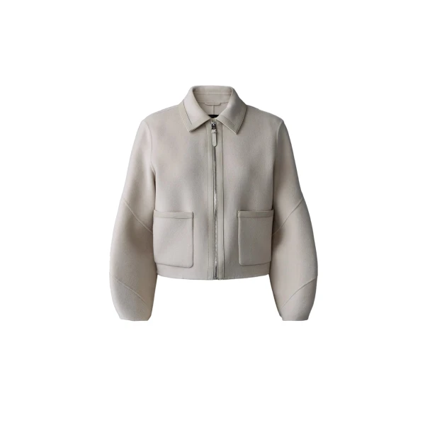 Solana Double-Face Wool Balloon Sleeved Short Jacket in Trench