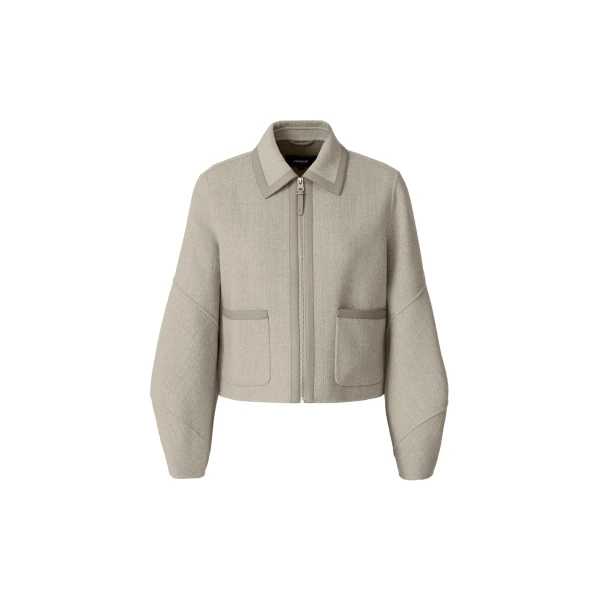 Solana-HB Double-Face Herringbone Wool Balloon Sleeved Short Jacket in Taupe Mix-Taupe