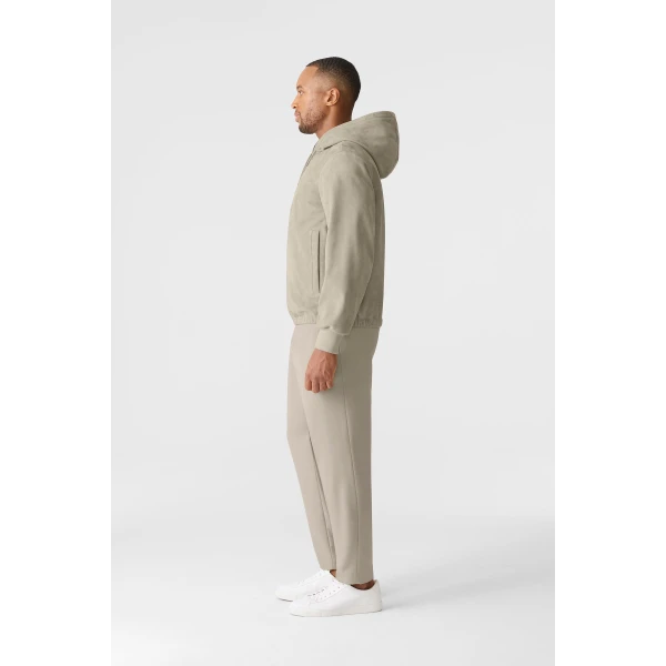 Mackage Sylas-SU Suede Hooded Jacket in Taupe