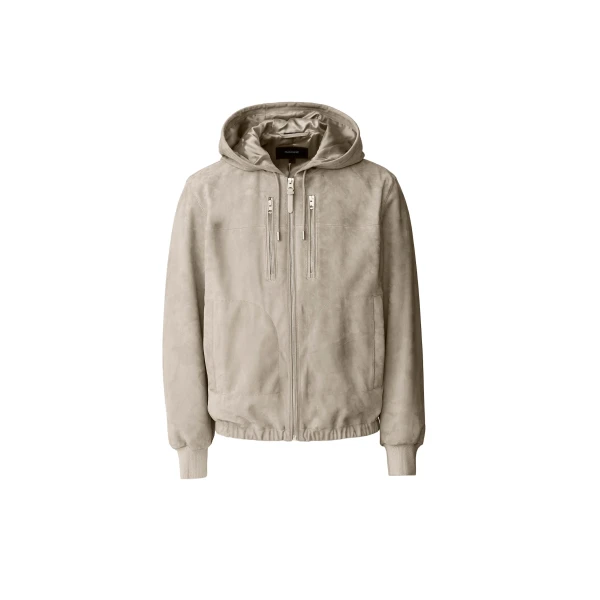 Mackage Sylas-SU Suede Hooded Jacket in Taupe