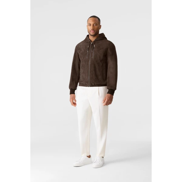 Mackage Sylas-SU Suede Hooded Jacket in Umber