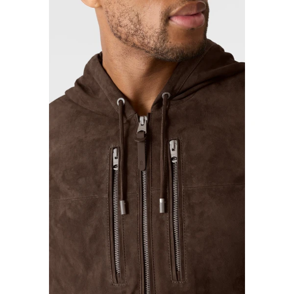 Mackage Sylas-SU Suede Hooded Jacket in Umber