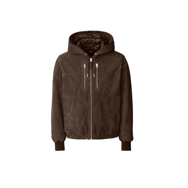 Mackage Sylas-SU Suede Hooded Jacket in Umber