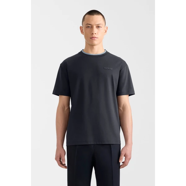 Mackage Tee-MNV Double Crewneck Collar T-Shirt in Navy-Fog Blue