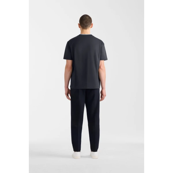 Mackage Tee-MNV Double Crewneck Collar T-Shirt in Navy-Fog Blue