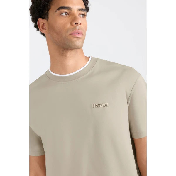 Mackage Tee-MNV Double Crewneck Collar T-Shirt in Taupe-White