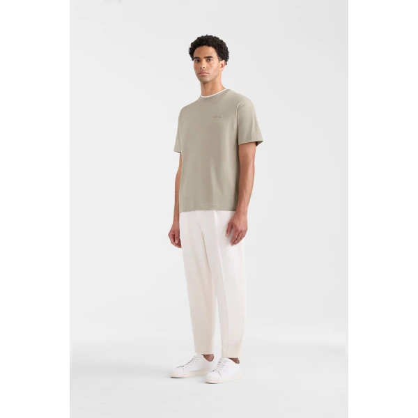 Mackage Tee-MNV Double Crewneck Collar T-Shirt in Taupe-White