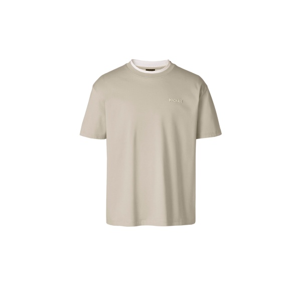 Mackage Tee-MNV Double Crewneck Collar T-Shirt in Taupe-White