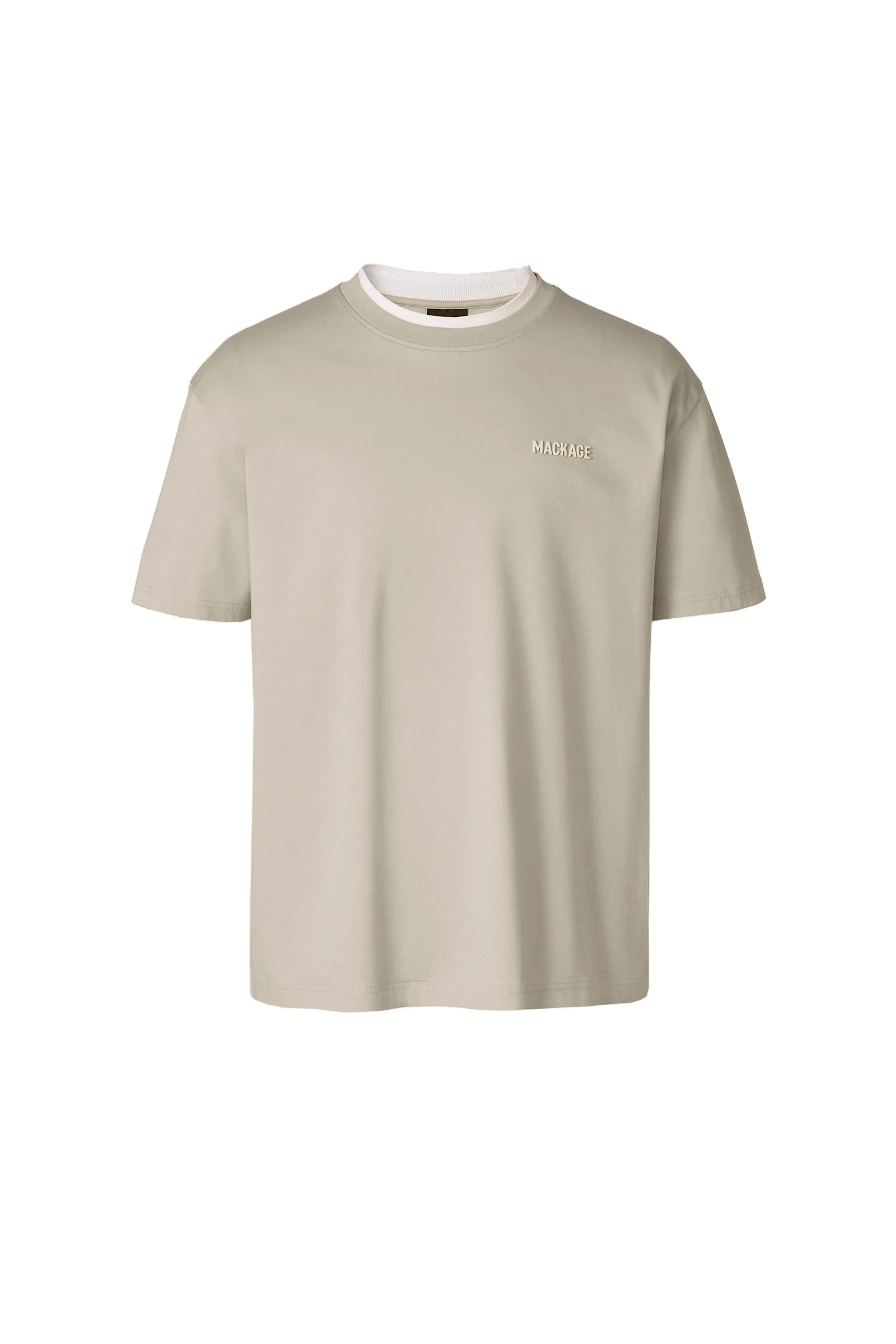 Mackage Tee-MNV Double Crewneck Collar T-Shirt in Taupe-White Mackage Tee-MNV Double Crewneck Collar T-Shirt in Taupe-White