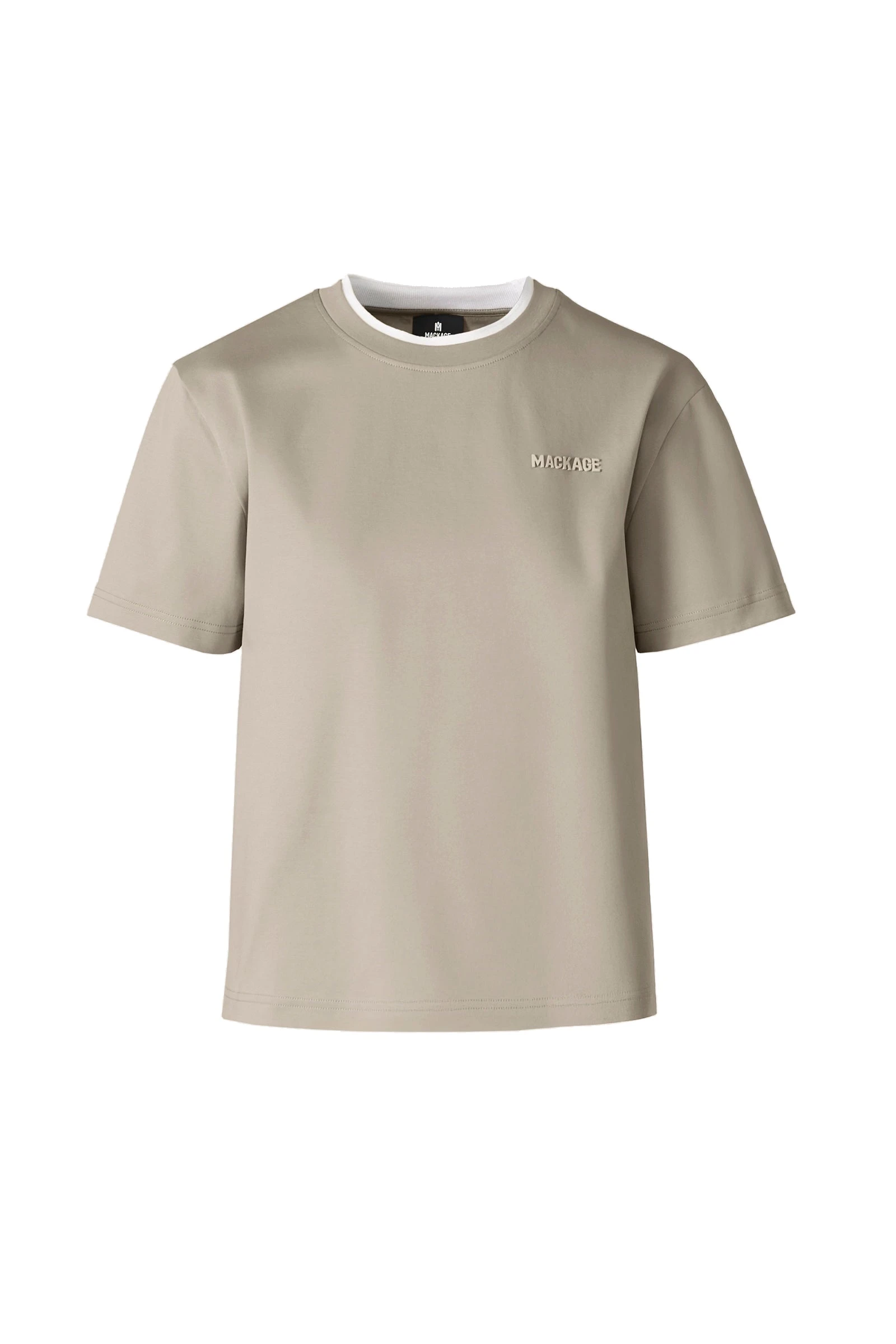 Mackage Tee-WNV Double Crewneck Collar T-Shirt in Taupe-White mackage tee-wnv double crewneck collar t-shirt