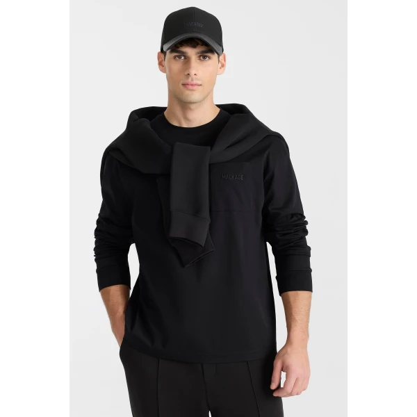 Mackage Trey Long Sleeve Crew Neck T-Shirt in Black