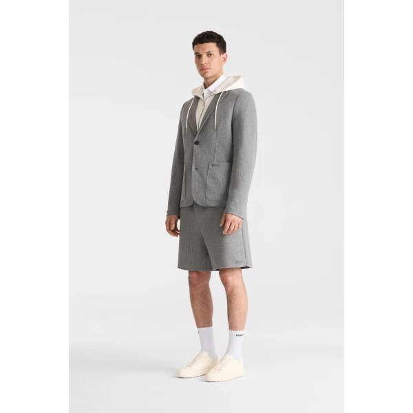 Mackage Wells-K 2-In-1 Brushed Knit Blazer in Light Grey Mix-Cream