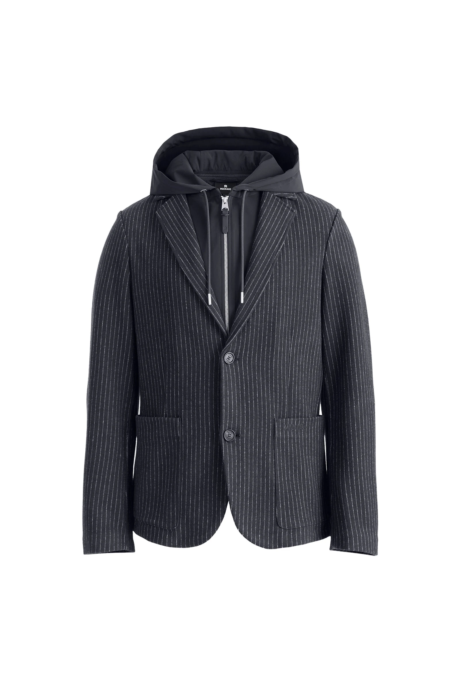 Mackage Wells-K 2-In-1 Brushed Knit Blazer in Navy-Cream Mackage Wells-K 2-In-1 Brushed Knit Blazer in Navy-Cream