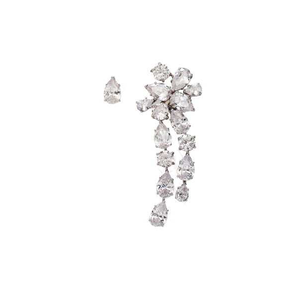 Asymmetric crystal cascade earrings in silver