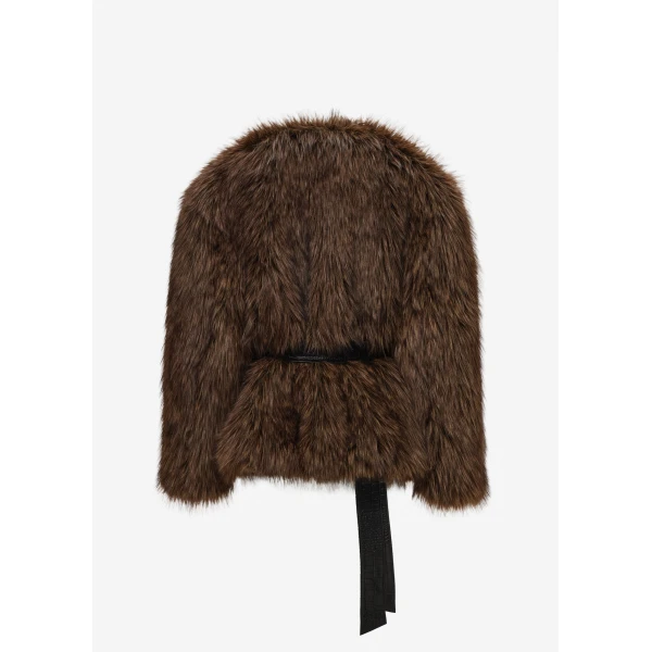 Magda Butrym Belted faux fur jacket in brown, view 2