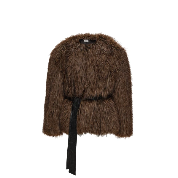 Magda Butrym Belted faux fur jacket in brown