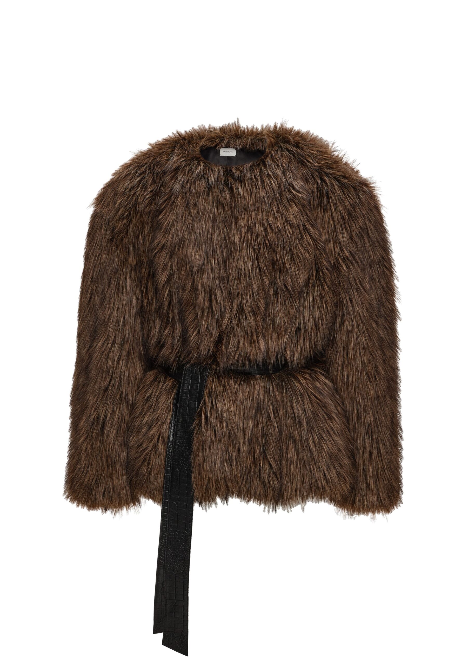 Magda Butrym Belted faux fur jacket in brown | Jackets | Luxury Shoes Magda Butrym Belted faux fur jacket in brown