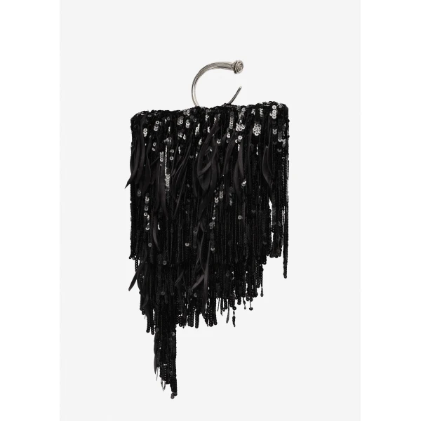 Magda Butrym Bracelet sequin bag in black satin, view 2