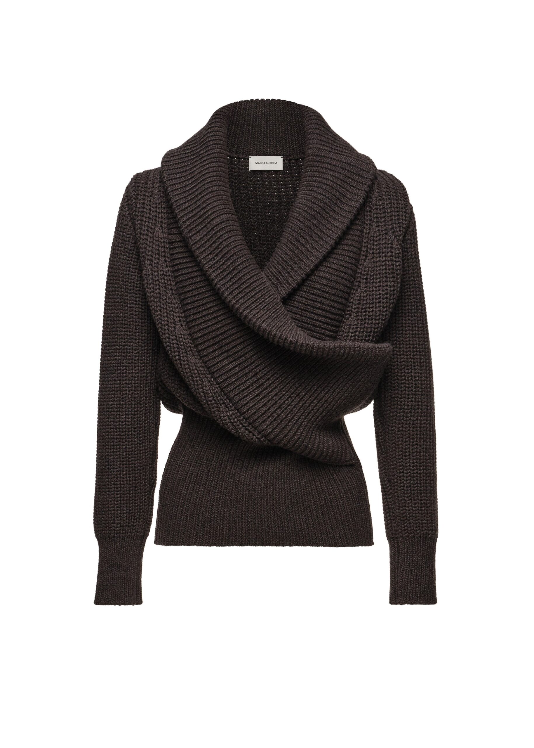 Magda Butrym Cashmere draped shawl-collar sweater in grey | Knitwear | Luxury Shoes Magda Butrym Cashmere draped shawl-collar sweater in grey