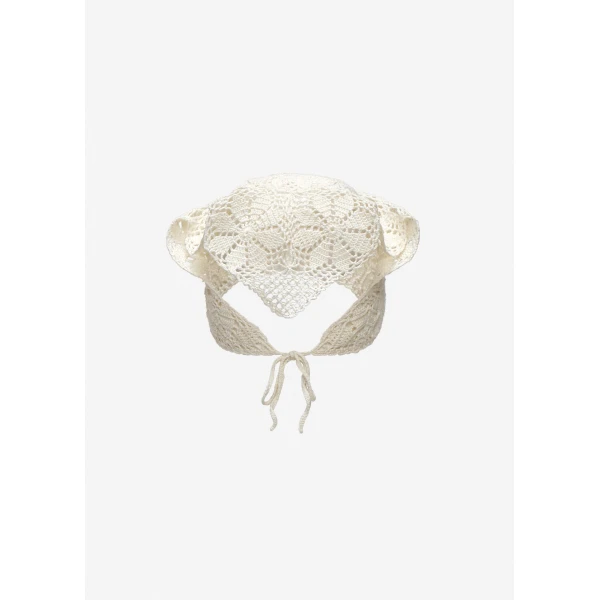 Magda Butrym Crochet headscarf in cream, view 2