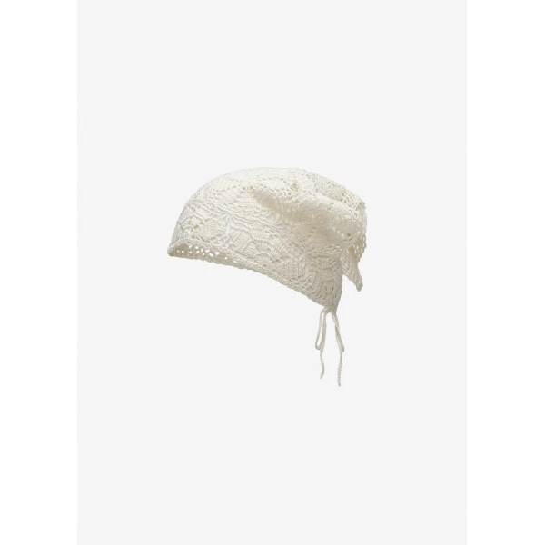 Magda Butrym Crochet headscarf in cream, view 3