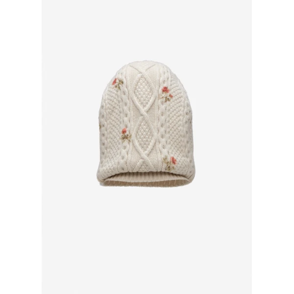 Magda Butrym Floral cable knit balaclava in cream, view 2