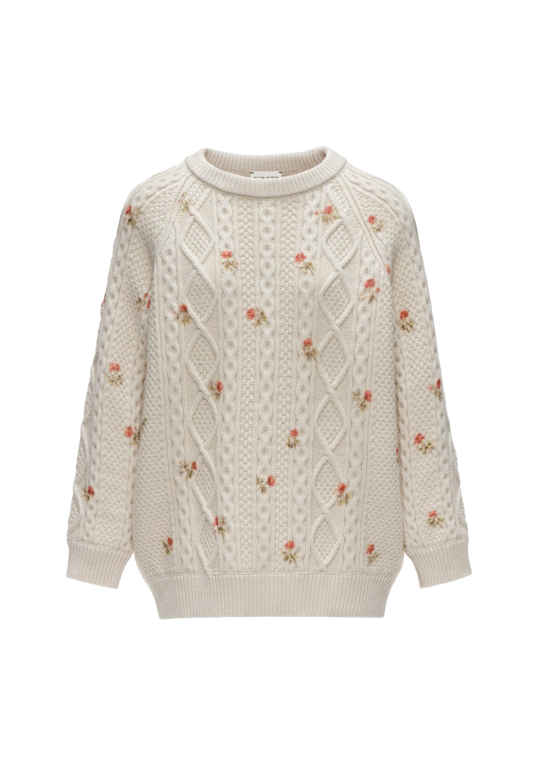 Magda Butrym Floral cable knit sweater in cream | Knitwear | Luxury Shoes Magda Butrym Floral cable knit sweater in cream
