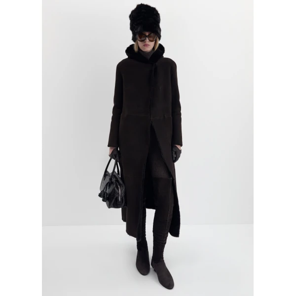Magda Butrym Fur hooded coat in brown, view 3