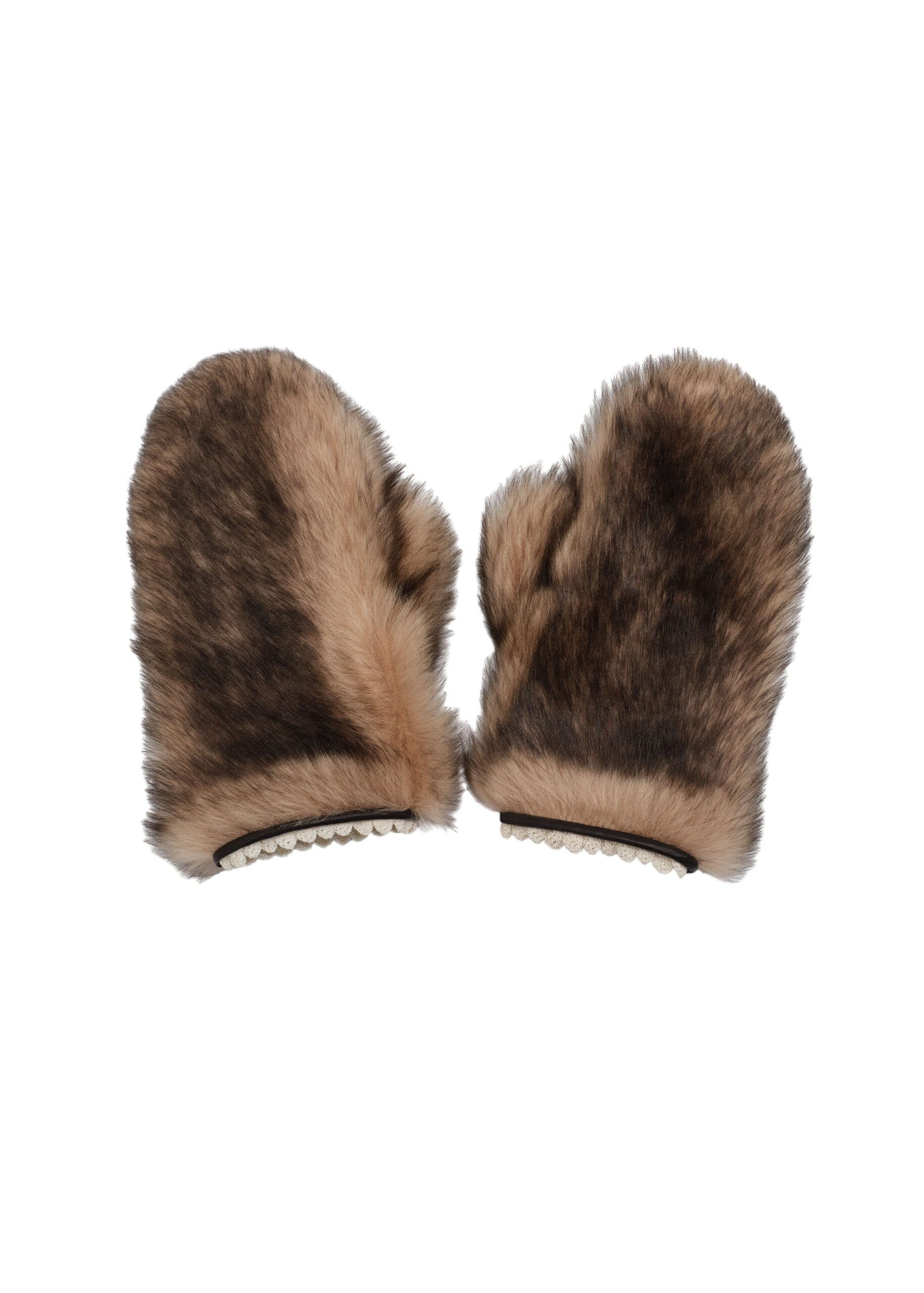 Magda Butrym Fur mittens with crochet trim | Accessories | Luxury Shoes Magda Butrym Fur mittens with crochet trim