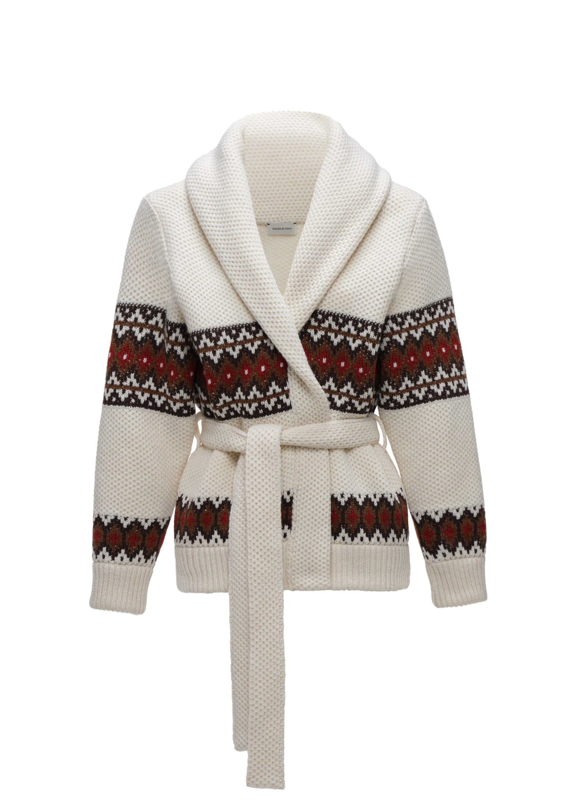 Magda Butrym Geometric belted wool cardigan in cream | Knitwear | Luxury Shoes Magda Butrym Geometric belted wool cardigan in cream