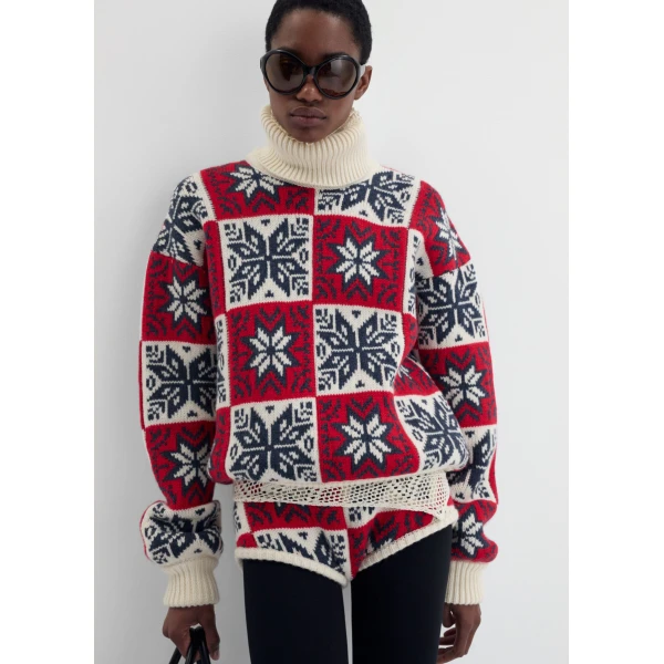Magda Butrym Geometric knit shorts in red, view 4