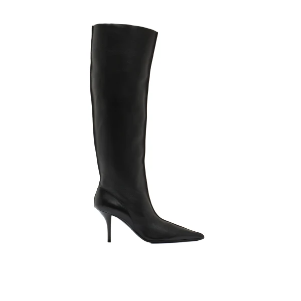 High-heel leather boots in black