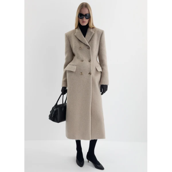 Magda Butrym Hourglass double-breasted coat in beige, view 3