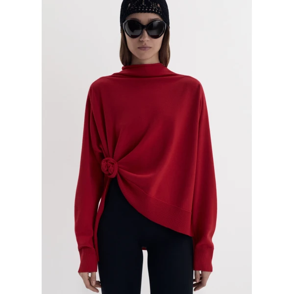 Magda Butrym Knotted wool turtleneck in red, view 3