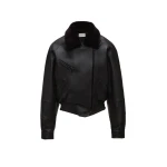 Magda Butrym Leather jacket with fur collar in dark brown