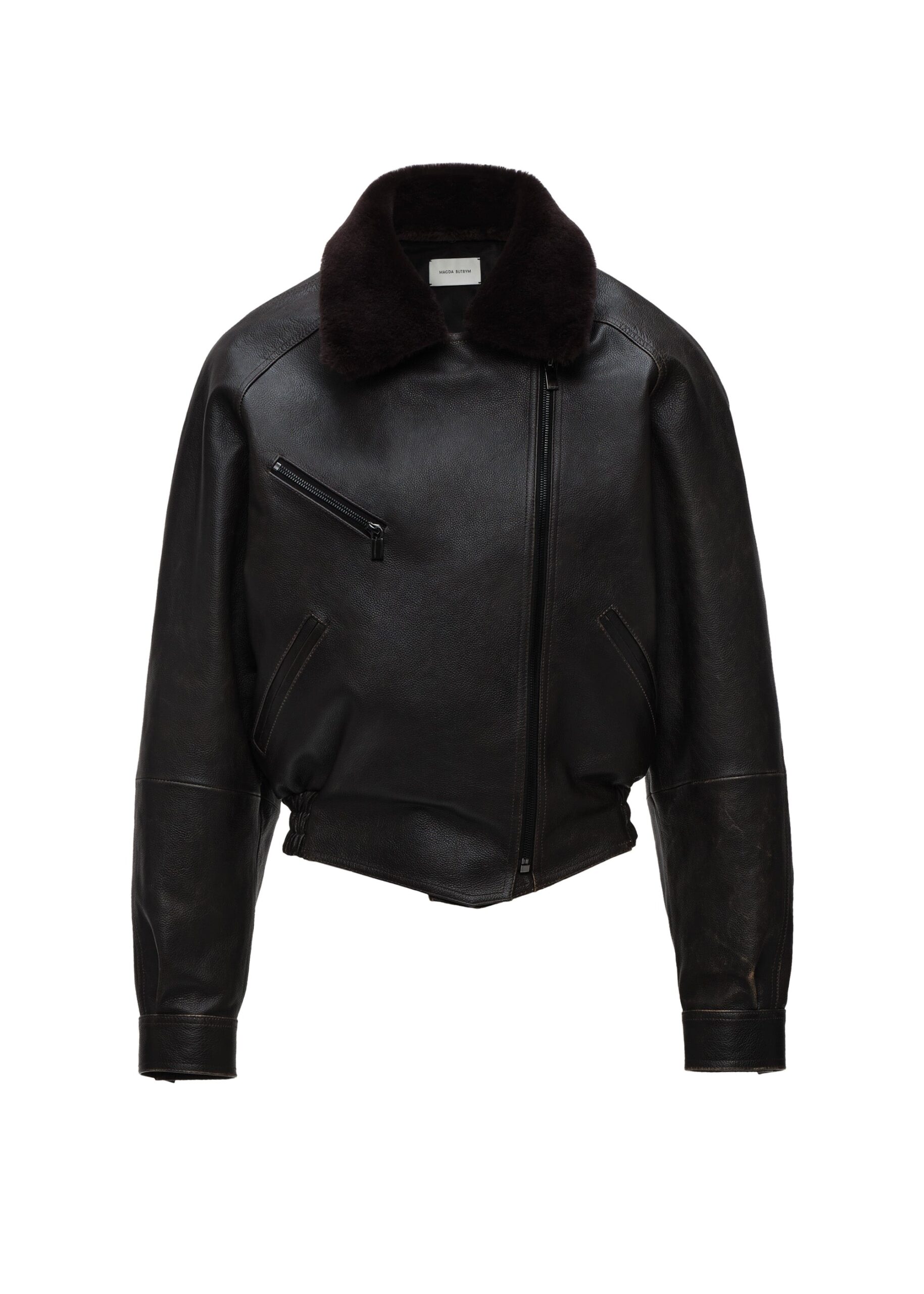 Magda Butrym Leather jacket with fur collar in dark brown | Jackets | Luxury Shoes Magda Butrym Leather jacket with fur collar in dark brown