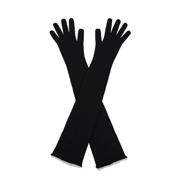 Long cashmere crochet-trim gloves in black
