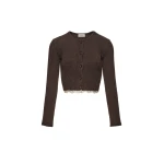 Magda Butrym Long-sleeve crochet-trim cropped cardigan in brown